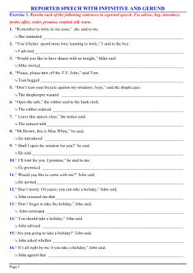 Reported speech with infinitive and gerund